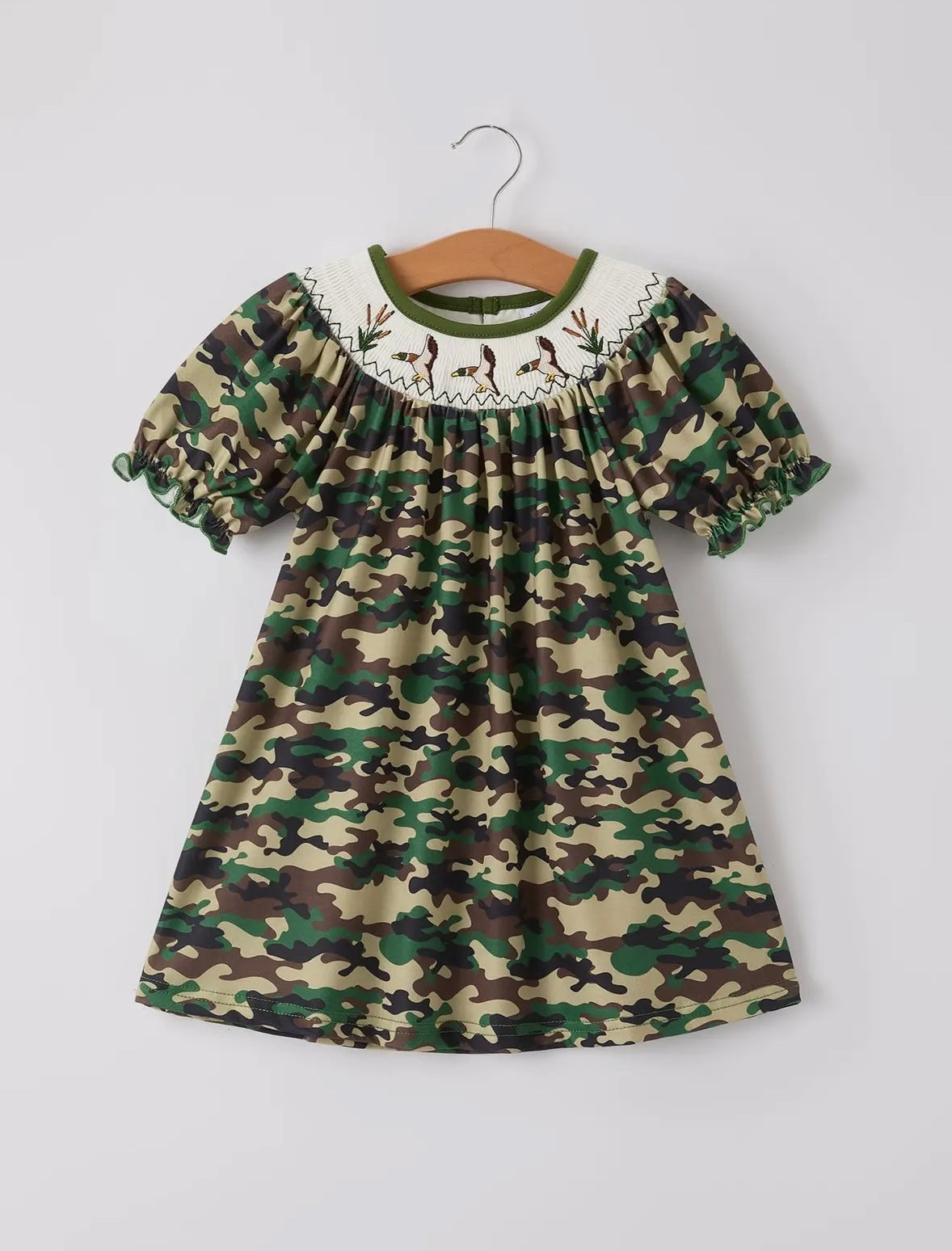 Little Mallard Camo Smocked Dress