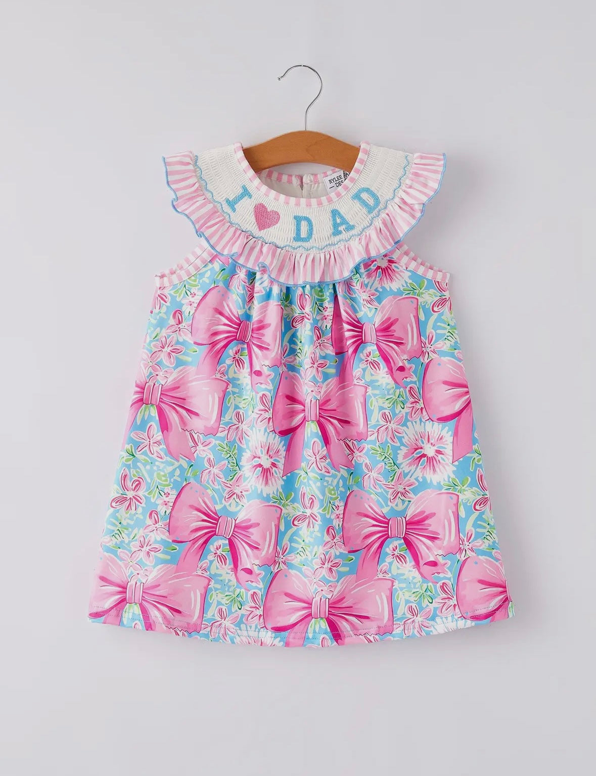 I Love Dad Bow Floral Smocked Dress