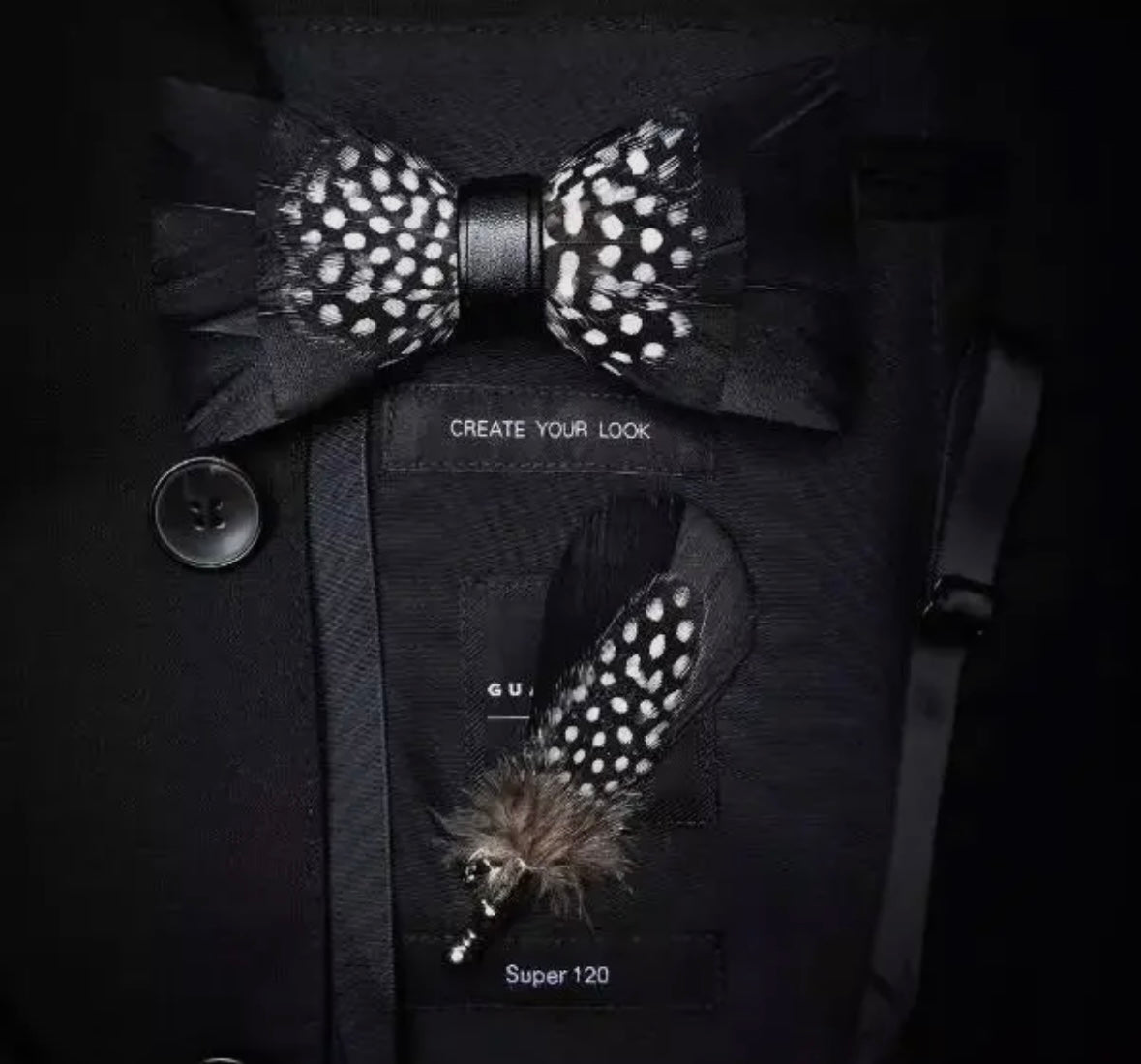 Starlight Noir Feather Bow Tie & Lapel Pin Set