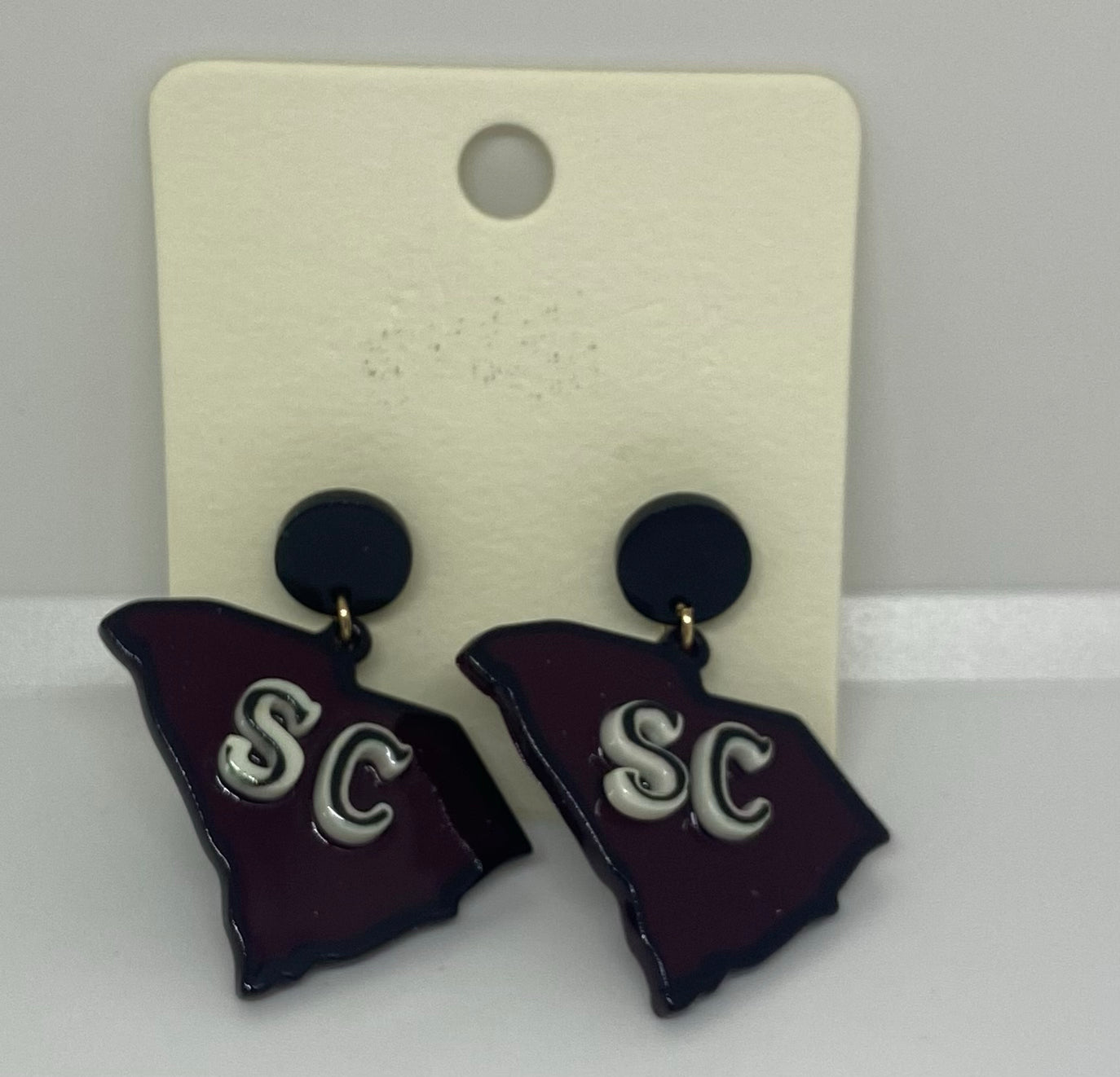 South Carolina State Map Earrings- Garnet and Black