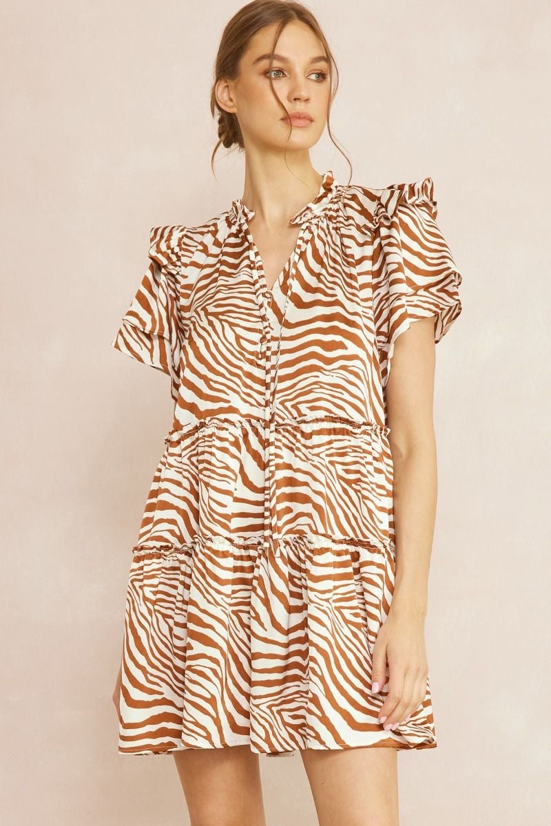 Tiger Print V-neck Mini Dress