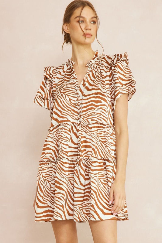Tiger Print V-neck Mini Dress