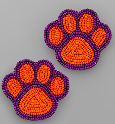 Beaded Paw Print Earrings (Orange/Purple)
