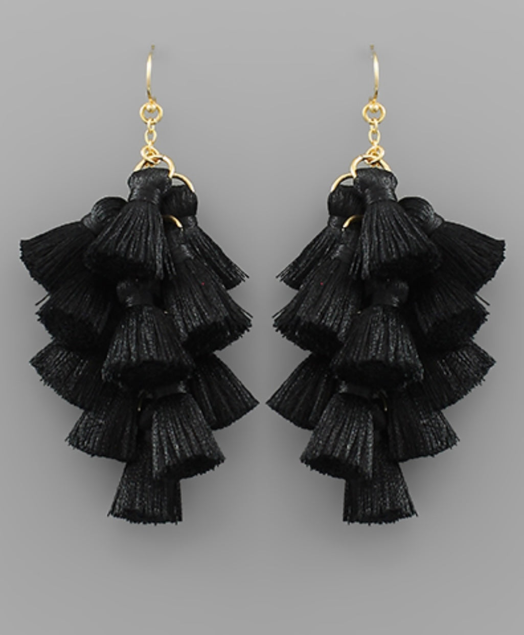 Black Multi Tassel Chandelier Earrings