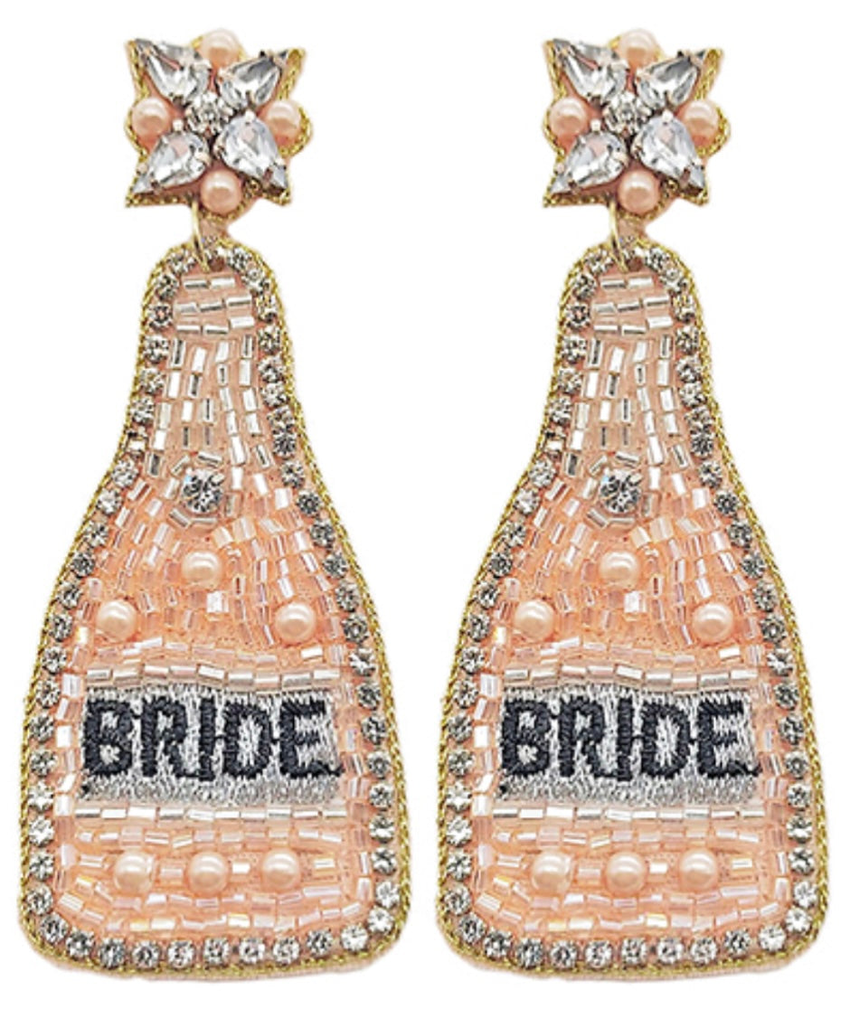 Rose Gold BRIDE Champagne Bottle Earrings