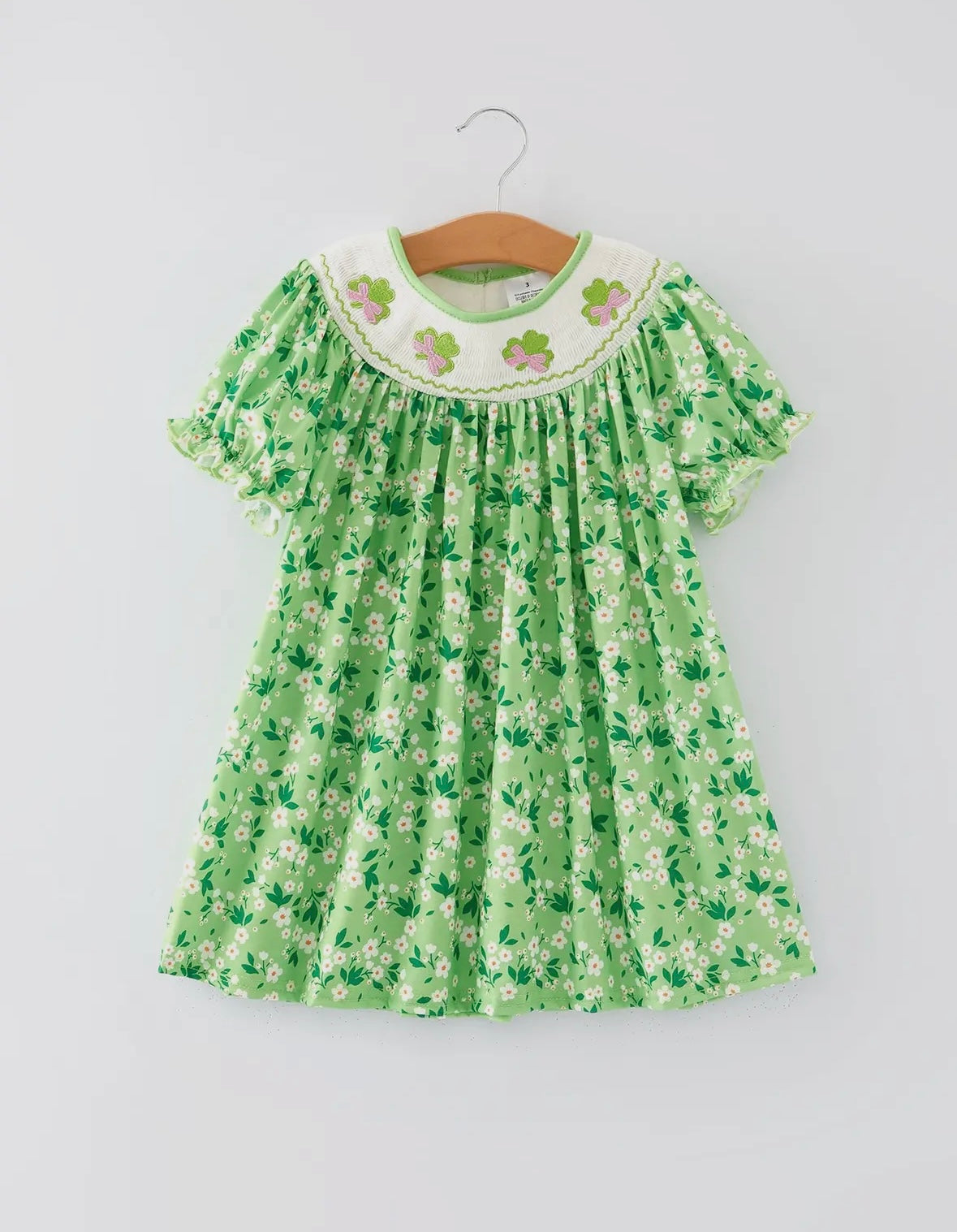 St. Patrick's Day Smocking Clover Bow Embroidered Dress