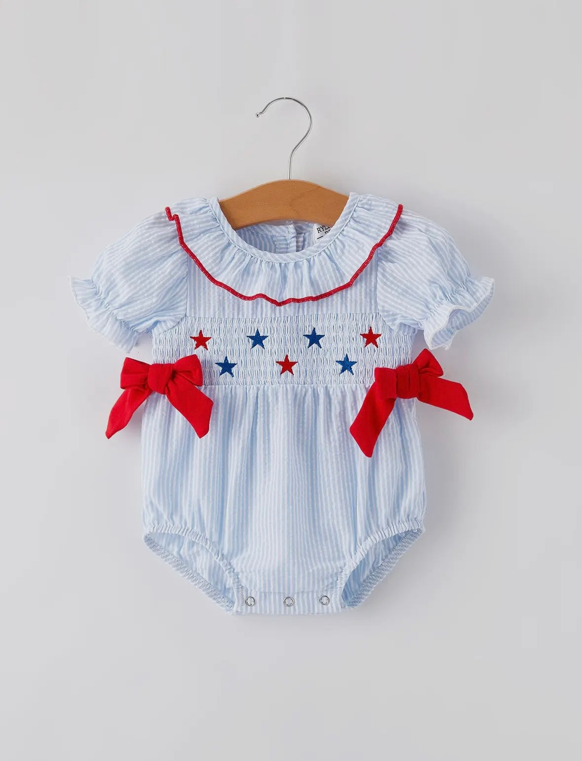 Red, White & Blue Star Seersucker Bubble Romper