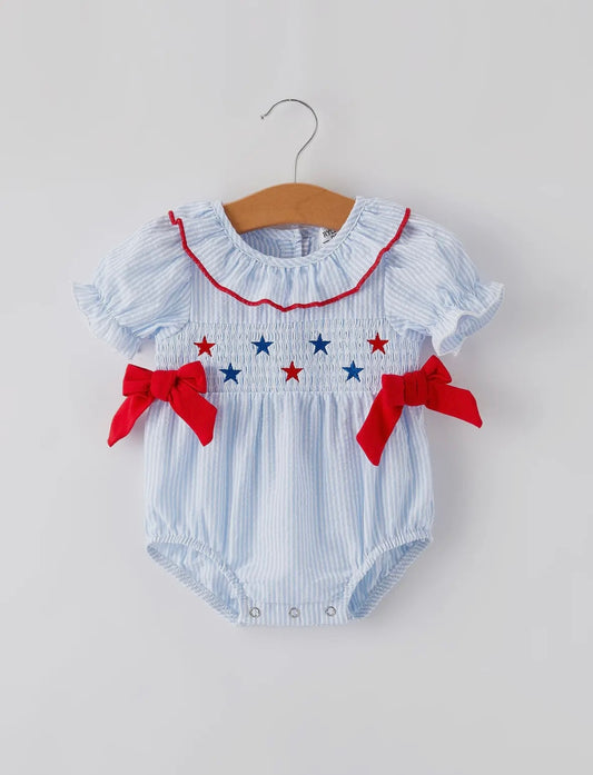 Red, White & Blue Star Seersucker Bubble Romper