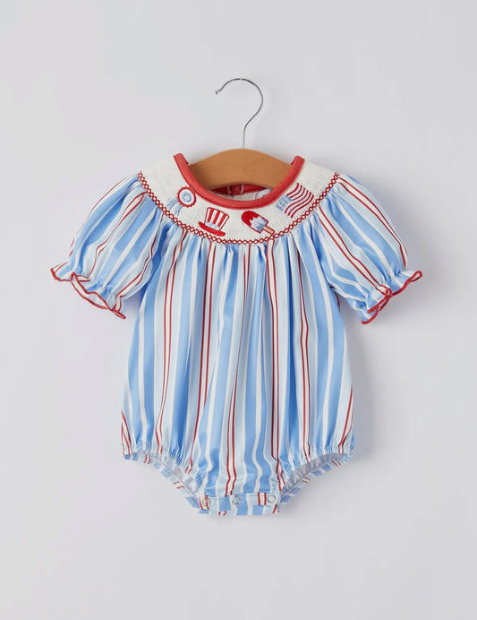 Patriotic Smocked Baby Bubble Romper