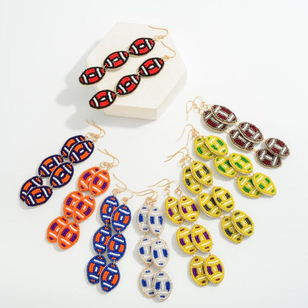Beaded Waterfall Football Earrings