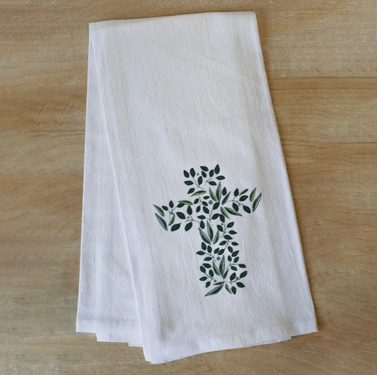 Cross Flour Sack Hand Towel White/Green 20x28