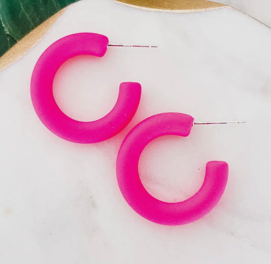 Hot Pink Pop Hoop Earrings