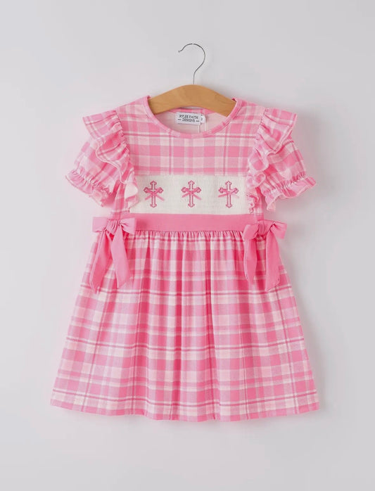 Pink Plaid Smocked Cross Dress