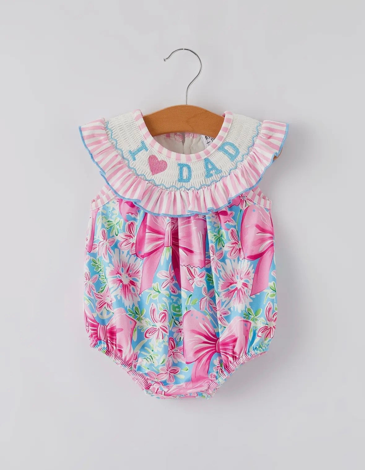 I Love Dad Bow Floral Smocked Bubble