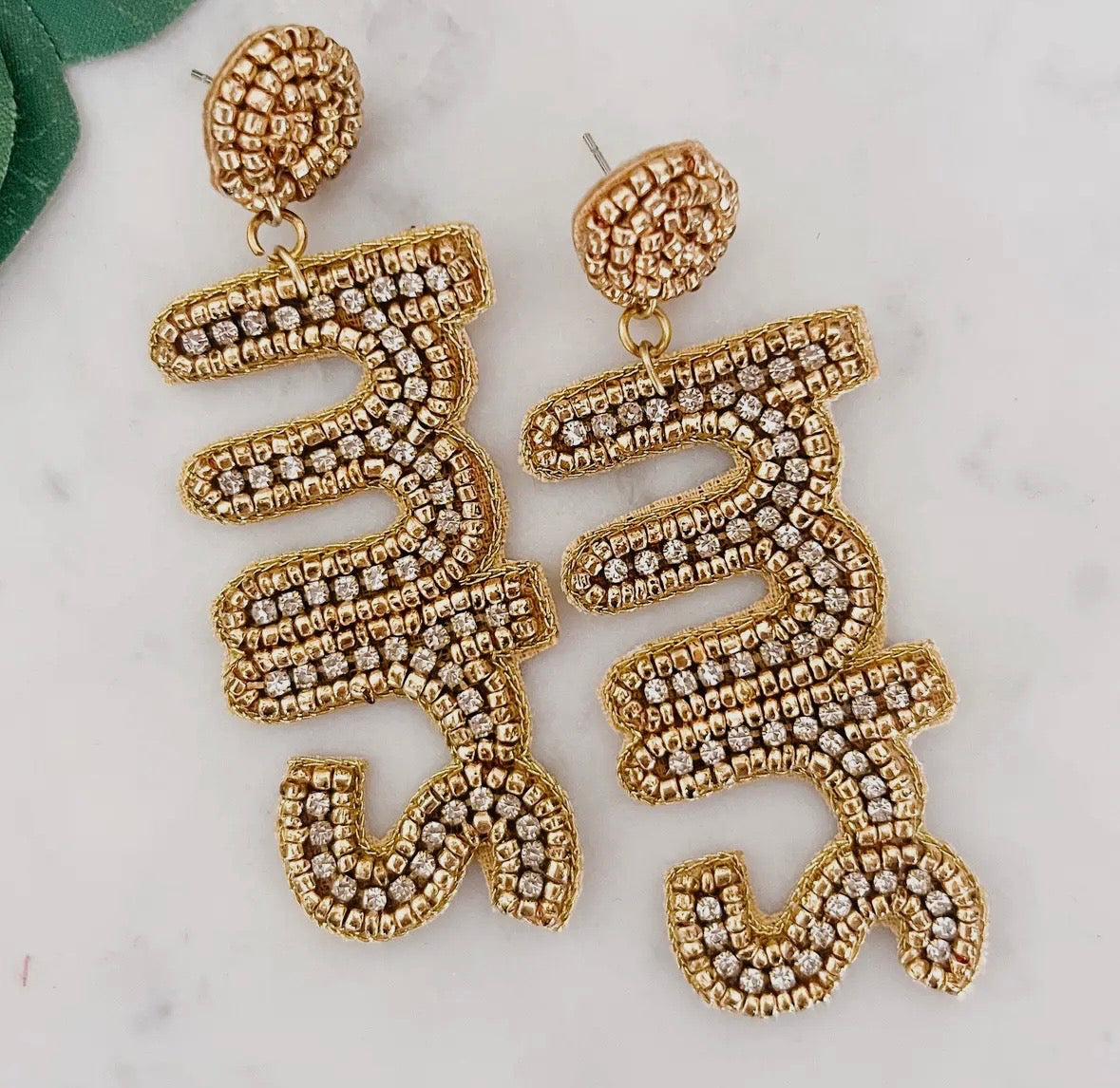 Golden Mrs. Statement Earrings