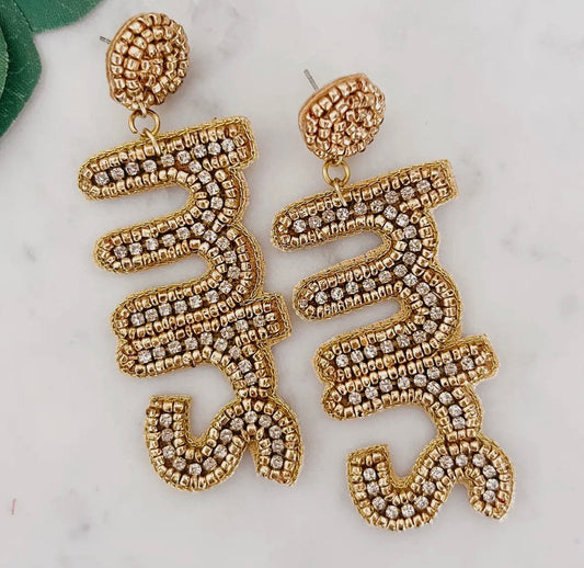 Golden Mrs. Statement Earrings