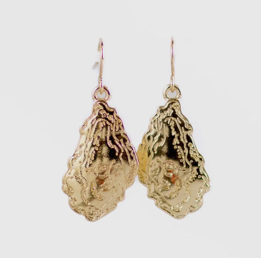 Golden Oyster Drop Earrings