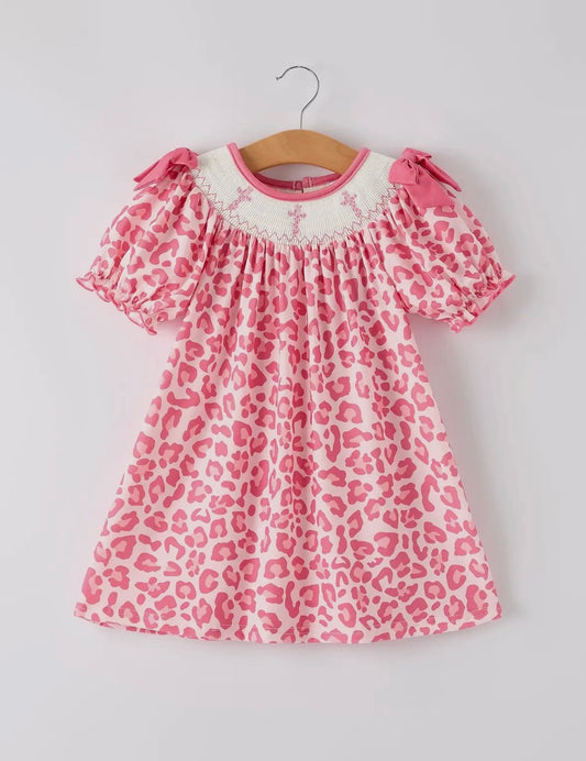 Pink Leopard Smocked Cross Dress