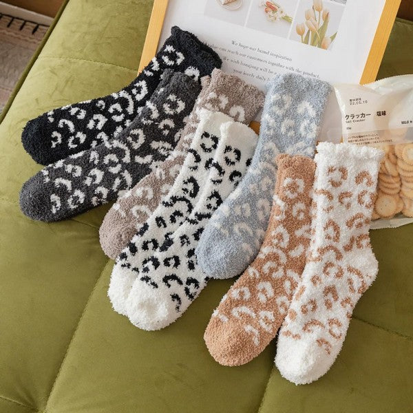 Soft Plush Knit Cheetah Print Socks