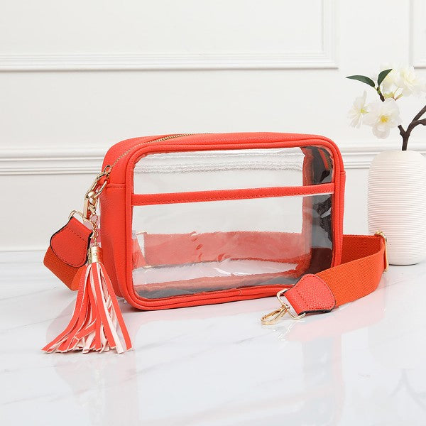 Clear Cross Body Bag With Detachable Leather Tassel