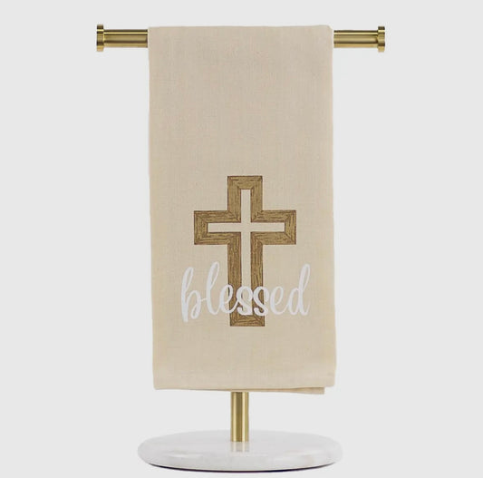 Blessed Rugged Cross Hand Towel Oat/White 20x28
