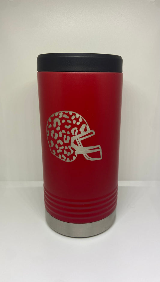 Leopard Helmet Red Slim Can Koozie