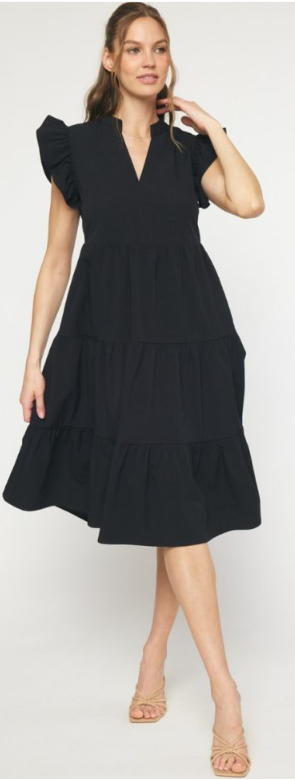 Black V Neck Midi Dress