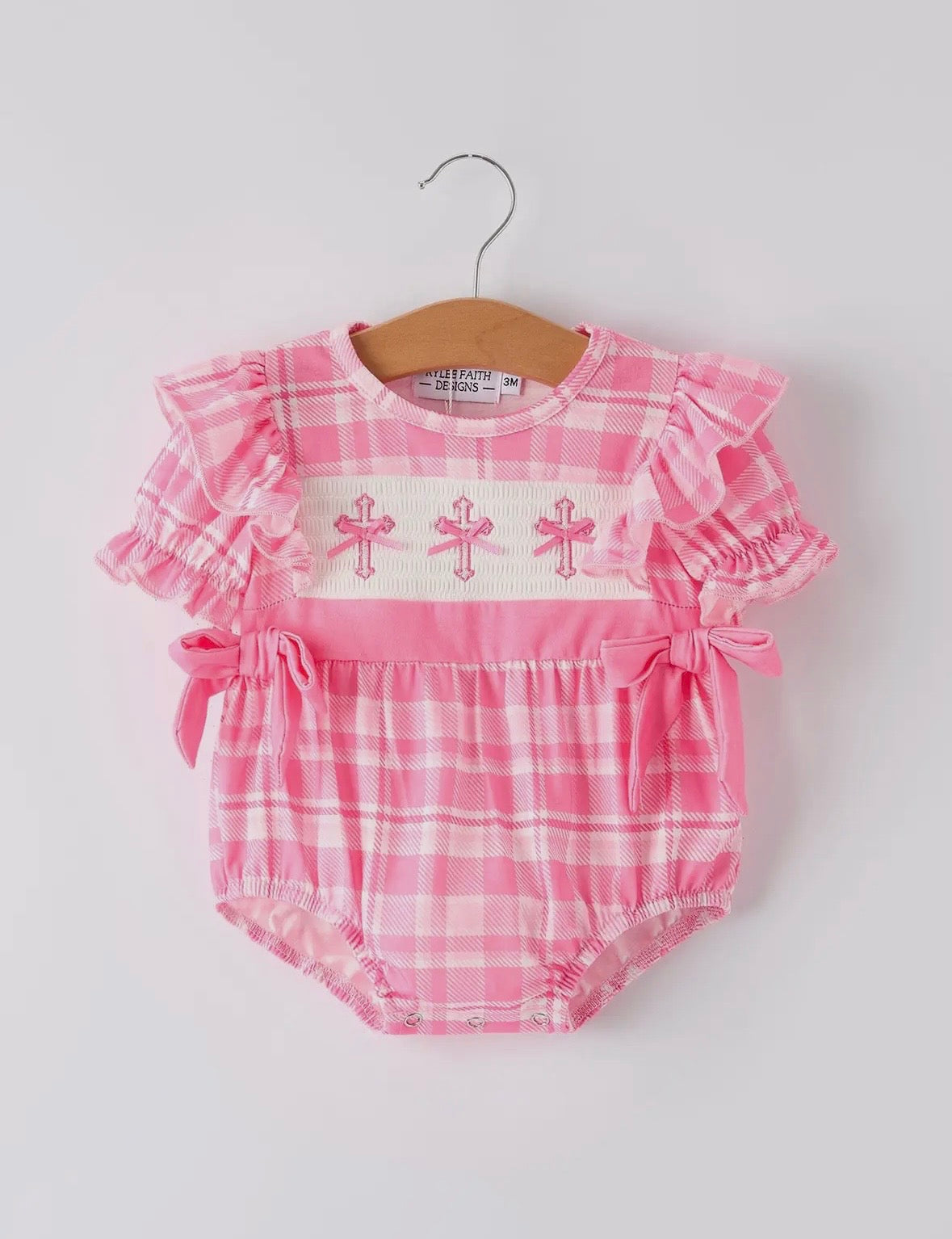 Pink Plaid Smocked Cross Bubble