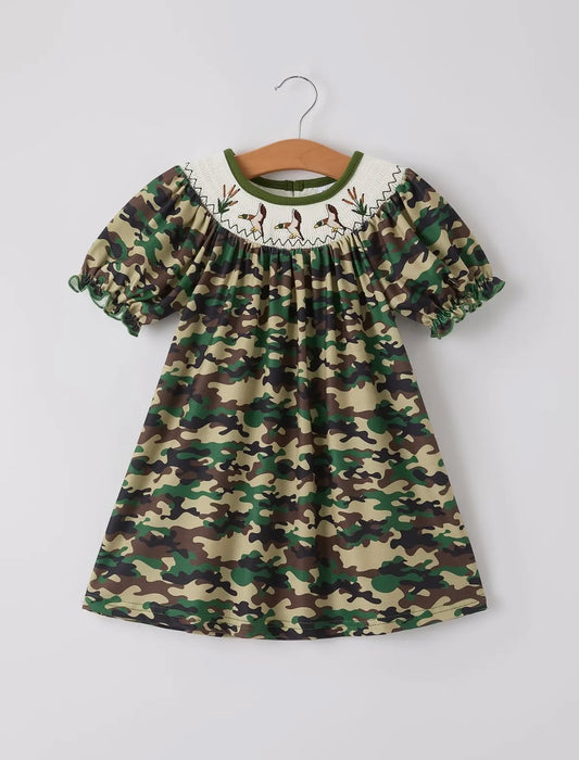 Little Mallard Camo Smocked Dress