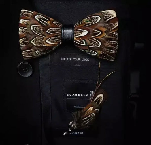 Heritage Hunt Feather Bow Tie & Lapel Pin Set