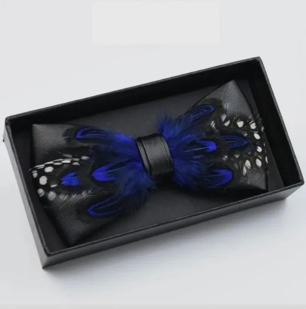Midnight Blue Feather Bow Tie & Lapel Pin Set