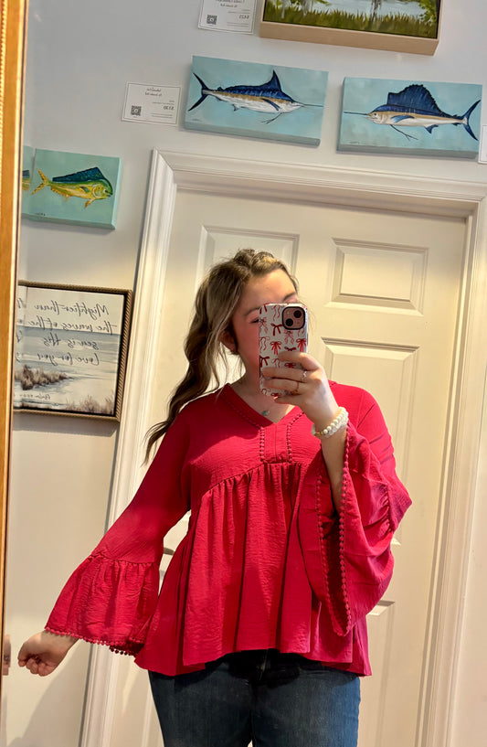 Hot Pink Bell Sleeve Top
