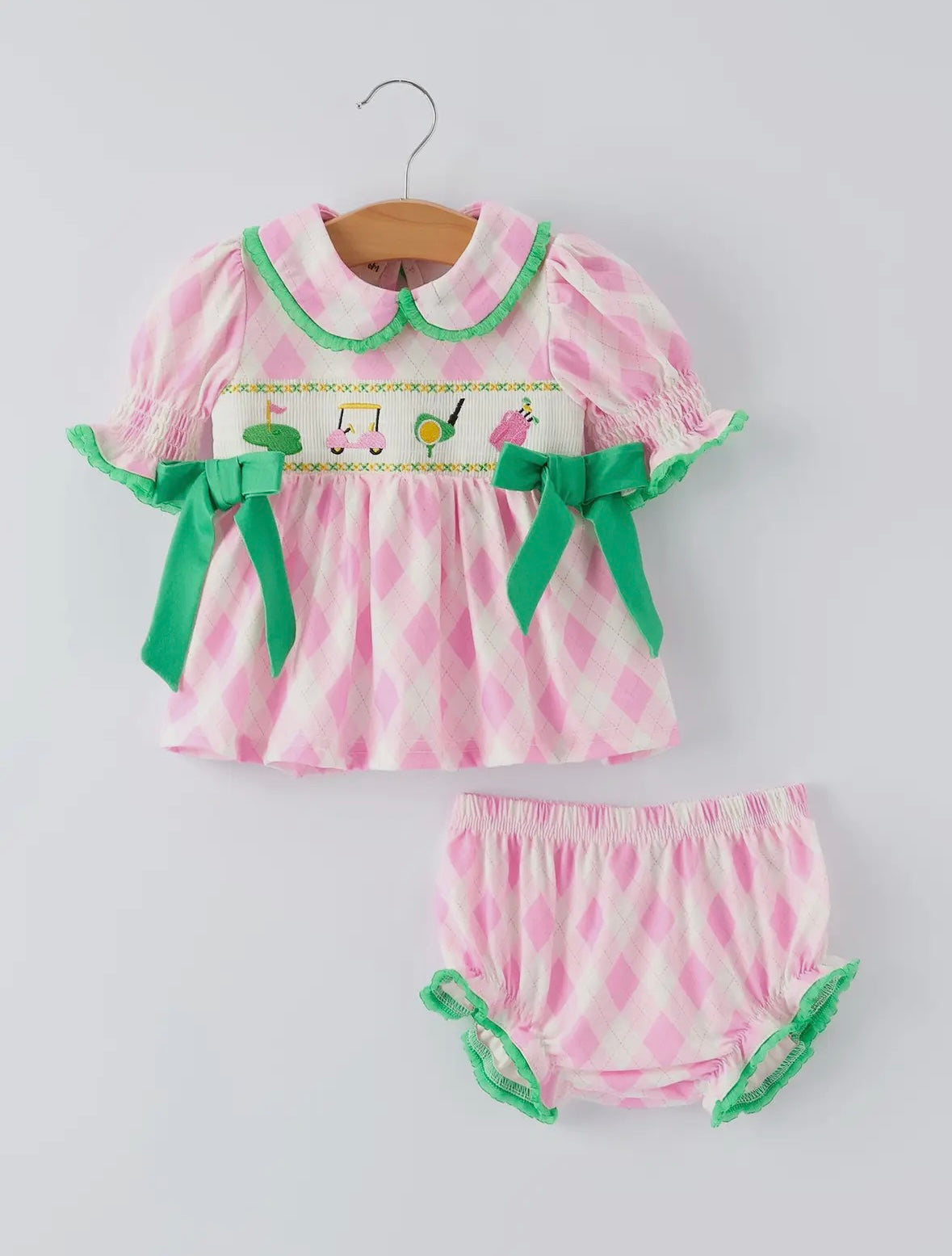Pink Fairway Smocked Bloomer Set