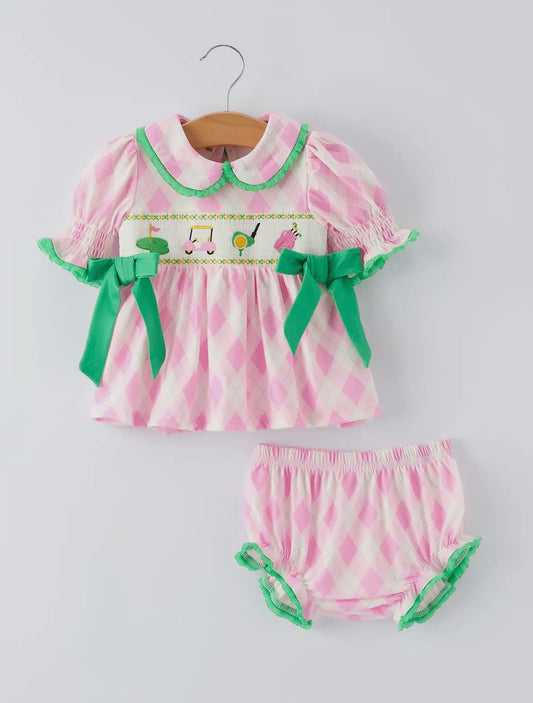 Pink Fairway Smocked Bloomer Set