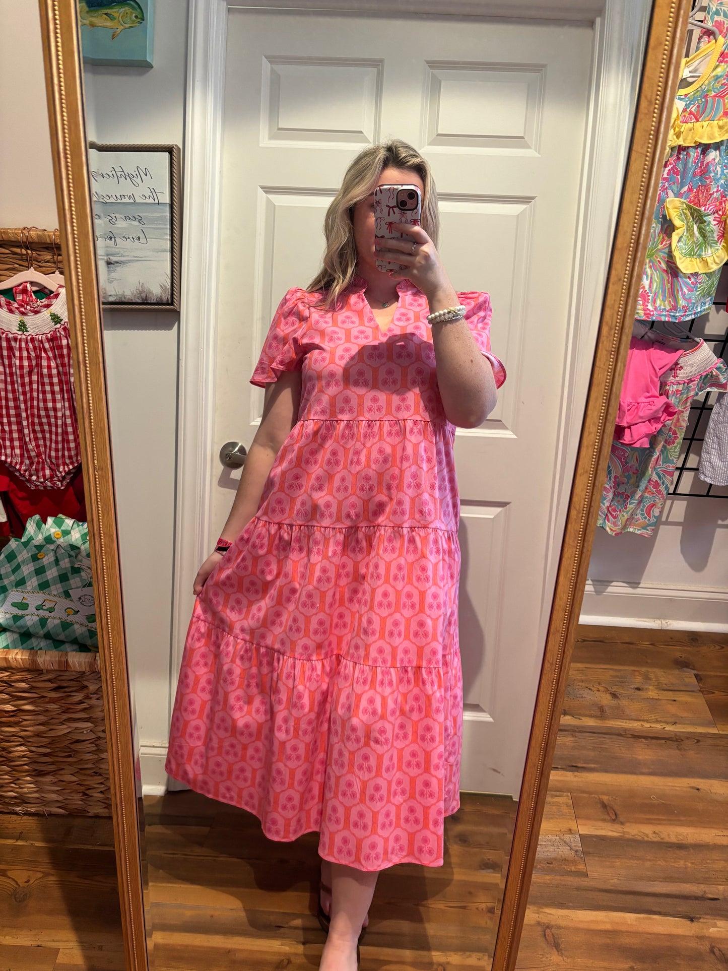 Pink Palm Social Midi Dress