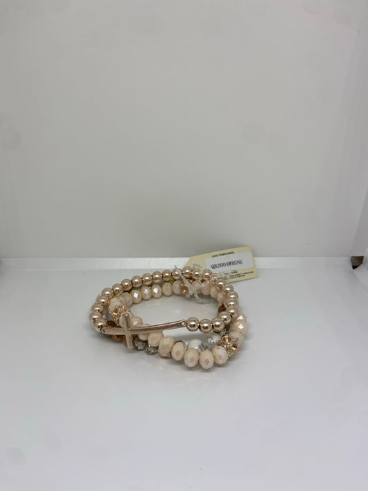 Multi Cross & Beaded Bracelets (Nude/Worn Rosegold)