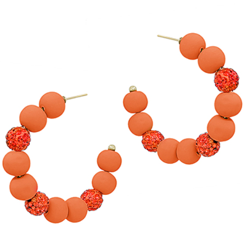 Crystal Ball & Clay Ball Hoops (Orange)