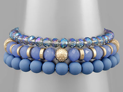 3 Row Rubber & Multi Bead Bracelet (Blue)