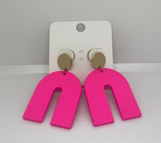 Colored Arch Earrings (Hot Pink/Gold)