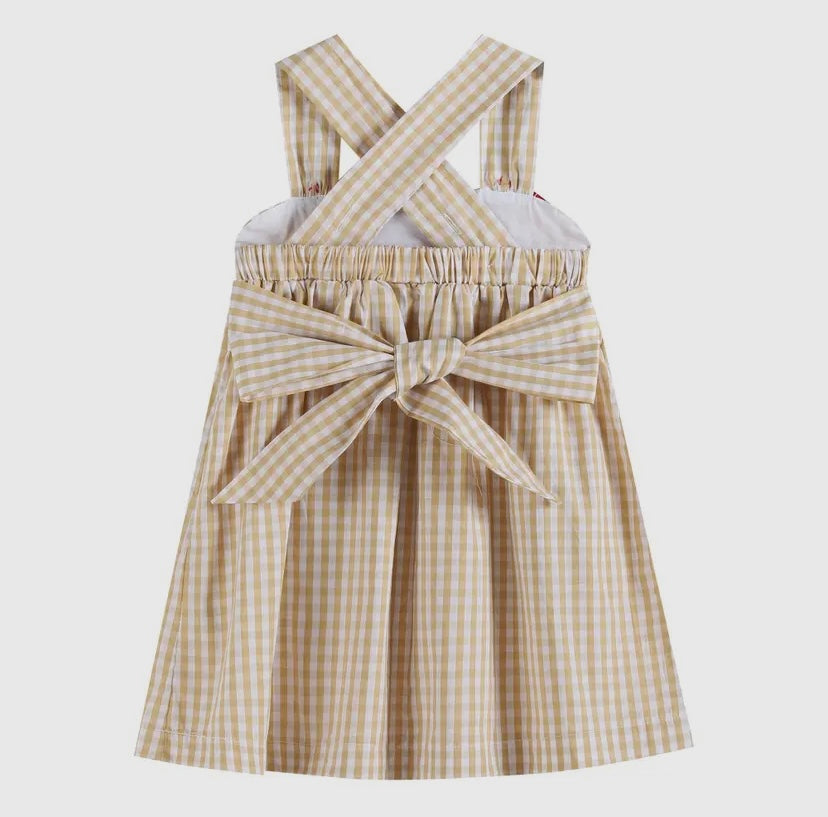 Fawn Brown Gingham Reindeer Pocket Jumper Dress