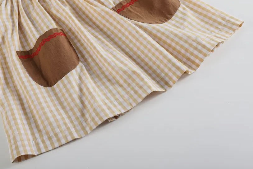 Fawn Brown Gingham Reindeer Pocket Jumper Dress