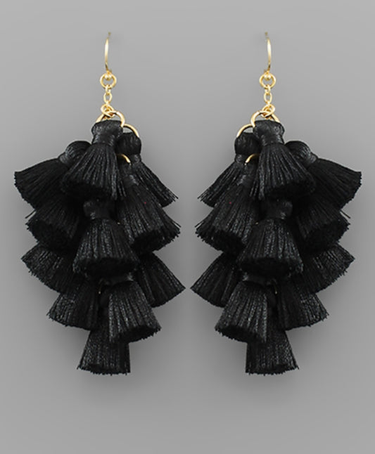 Black Multi Tassel Chandelier Earrings