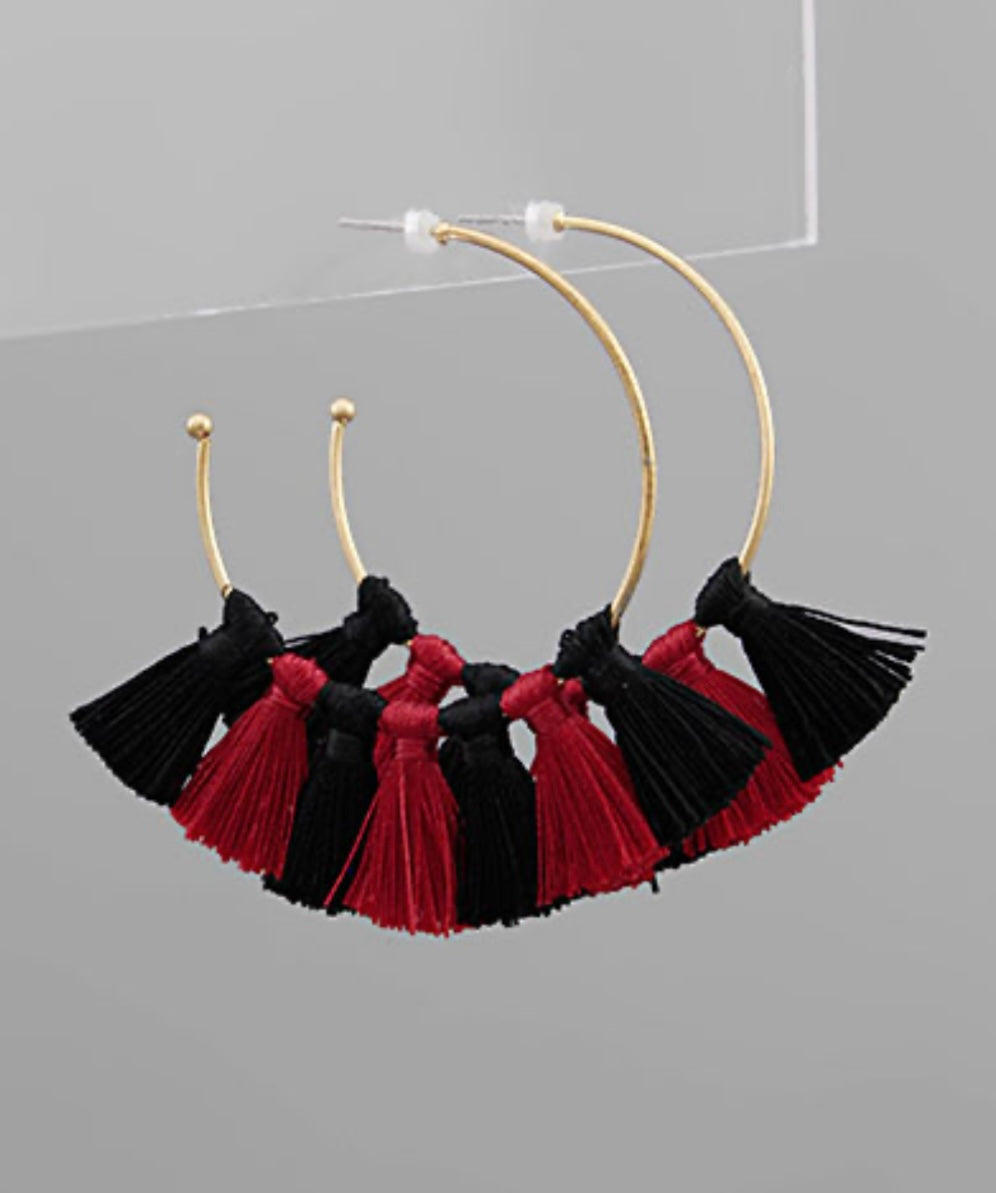 Garnet and Black College Color Tassel Hoops