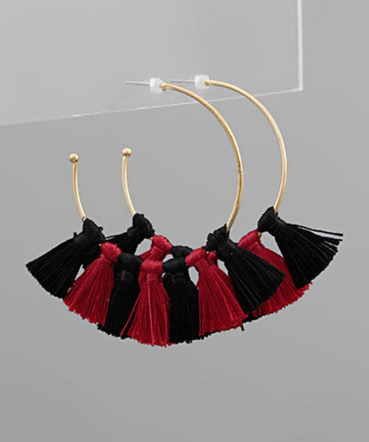 Garnet and Black College Color Tassel Hoops