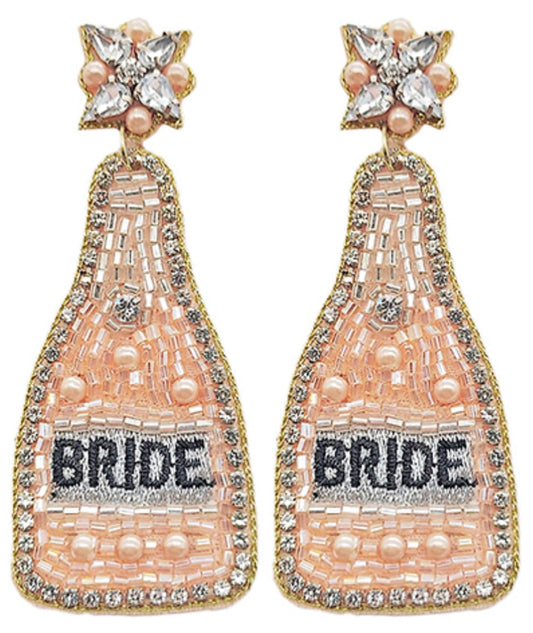 Rose Gold BRIDE Champagne Bottle Earrings