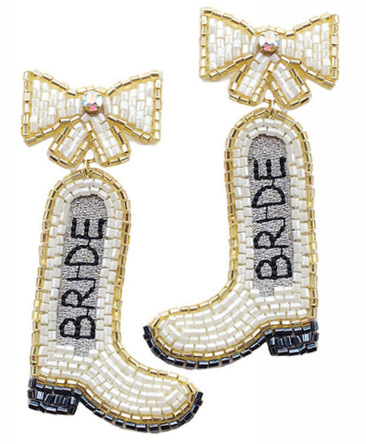 Ivory BRIDE Beaded Boots Earrings