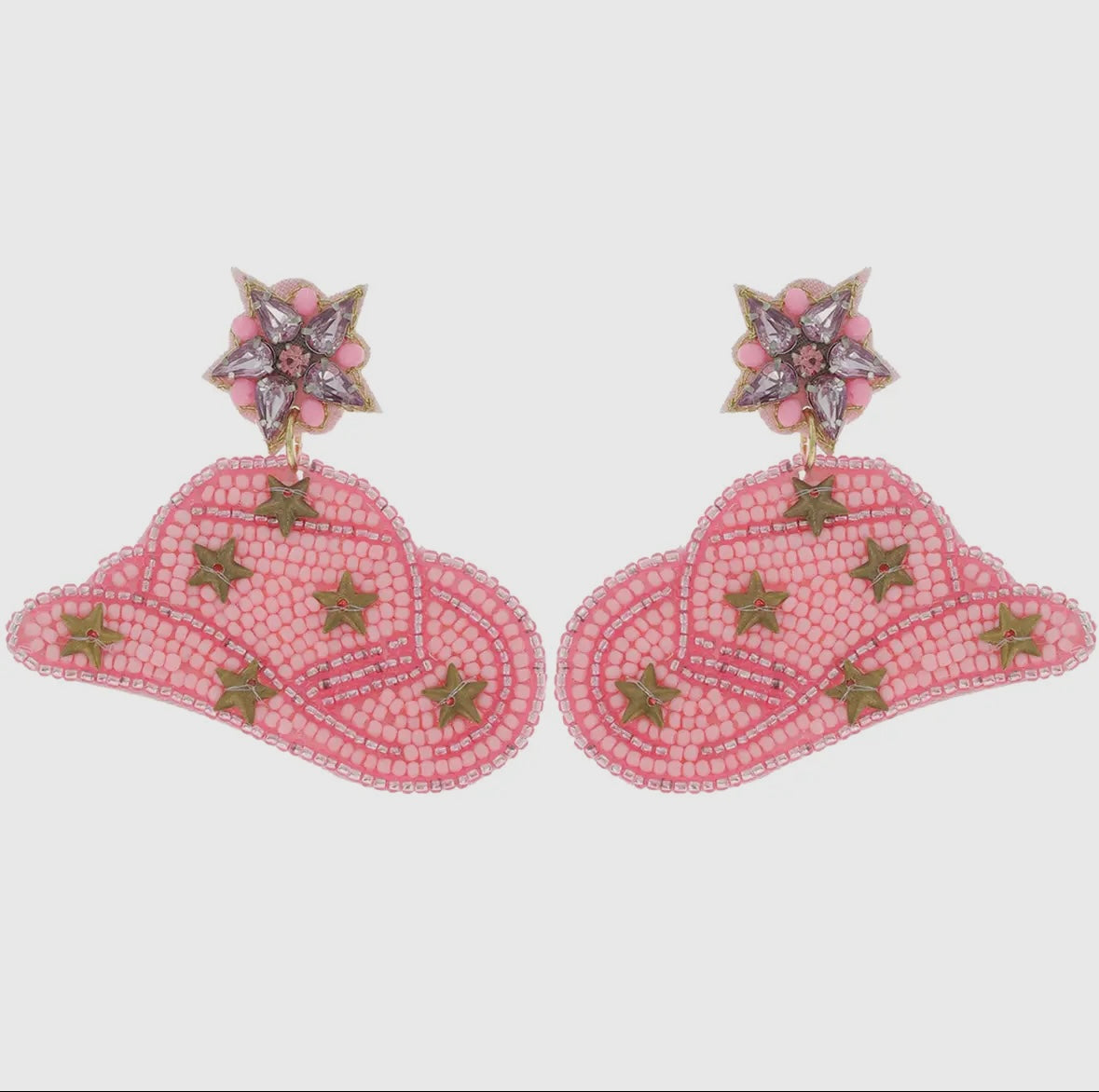 Pink Beaded Star Cowboy Hat Earrings