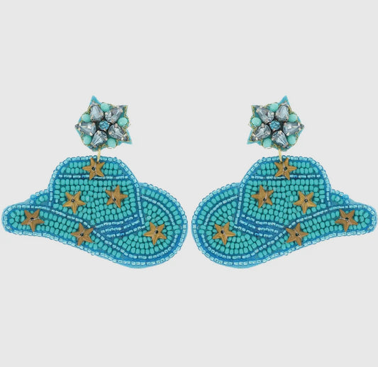 Turquoise Beaded Star Cowboy Hat Earrings