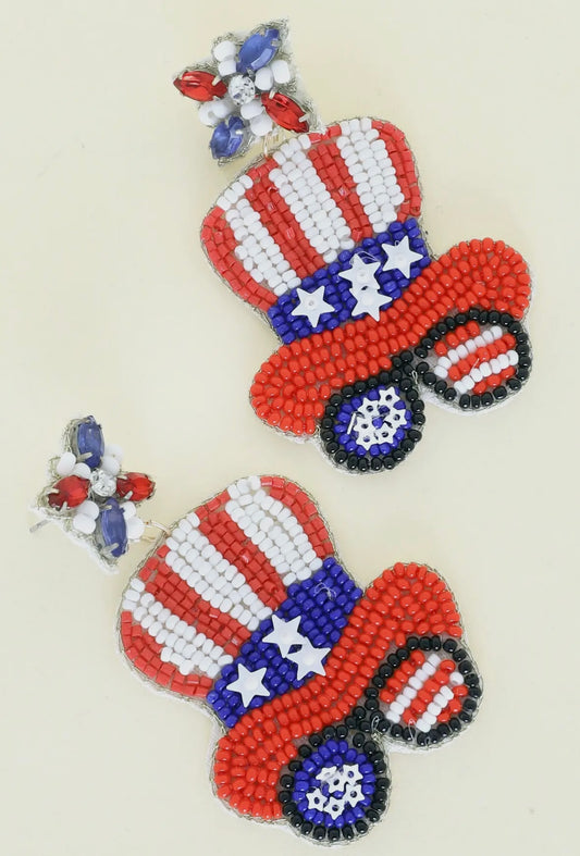 Patriotic Top Hat with Glasses Earrings