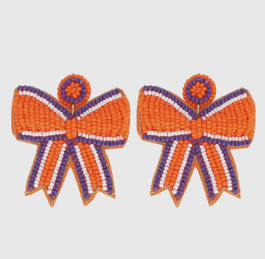 Orange and Purple Bow Earrings